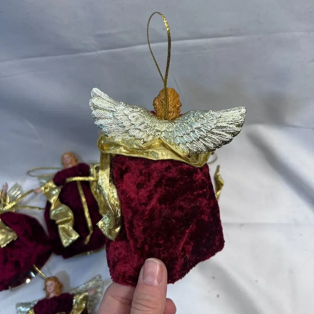 Christmas Ornaments‎ Angels Lot of 5 Red Velvet Gowns Free Standing Hanging